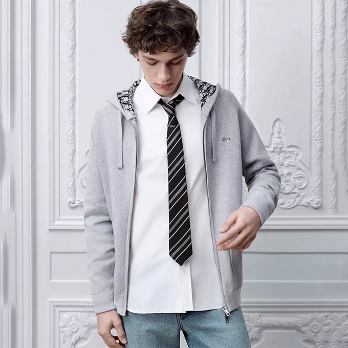 dior embroidered full‑zip hooded sweatshirt